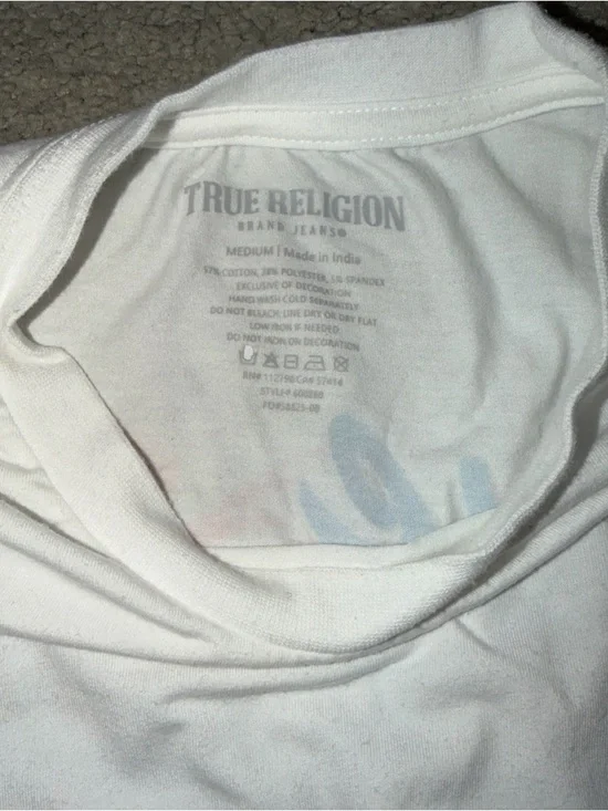True Religion White Tee with Subtle Pink & Light Blue Print - Picture 2 of 3